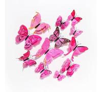 3D Butterfly Wall Sticker, Double Layer Butterfly, Refrigerator Sticker, Bedroom Party Wedding Decoration, Room Wall Decoration (Pink, 12)