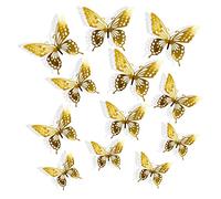 3D Butterfly Wall Stickers,12 pcs Room Decor Wall Decals Butterfly Stickers Decorations Mirror Sticker for Girls Boys Bedroom Party Cake Wedding Decors 3 Sizes(Gold)