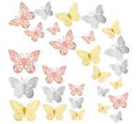 3D Butterfly Wall Stickers,24pcs DIY Butterfly Decorations Removable Wall Stickers,for Bedroom Party Wedding(Gold+Silver+Rose Gold)