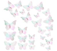 3D Butterfly Wall Stickers,24pcs DIY Butterfly Decorations Removable Wall Stickers,for Bedroom Party Wedding(Gold+Silver+Rose Gold) (Pink)