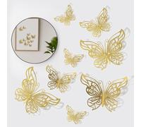 3D Butterfly Wall Stickers, 3 Sizes, Gold Butterflies Room Decorations Accessories for Teenage Girls Bedroom Party Wedding Home Wall Decor, Birthday Cake Decorations