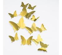 3D Butterfly Wall Stickers, CAYUDEN 24pcs Removable Gold Mirror Butterfly Stickers DIY Butterfly Decor 3 Sizes 3D Butterfly Wall Decal for Room, Door, Window, Wedding, Party Decoration(Gold)