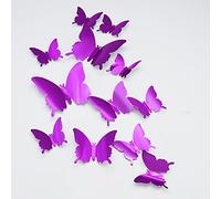 3D Butterfly Wall Stickers, CAYUDEN 24pcs Removable Purple Mirror Butterfly Stickers DIY Butterfly Decor 3 Sizes 3D Butterfly Wall Decal for Room, Door, Window, Wedding, Party Decoration(Purple)