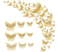 3D Butterfly Wall Stickers, OIHCAZ 72PCS Butterfly Wall Decals, 3 Sizes&Patterns (Rose) Gold Wall Decor for Wedding Birthday Party Home Living Room, Girls&Kids Bedroom Accessories (Gold)