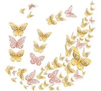 3D Butterfly Wall Stickers, OIHCAZ 72PCS Butterfly Wall Decals, 3 Sizes&Patterns (Rose) Gold Wall Decor for Wedding Birthday Party Home Living Room, Girls&Kids Bedroom Accessories (Gold & Rose Gold)