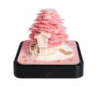 3D Calendar 2026 -Desk Calendar With Lights,3D Memo Pad Paper Art Tree House Creative 3D Notepad Paper Carving Desktop Decoration Gift