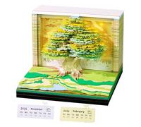 3D Calendar 2026, Rip Away Time Piece Calendar Weekly Planner with Light, Artsy Memo Pads for Desktop Decoration, Creative Art Fantasy Tree House Paper Sculpture Craft Gift