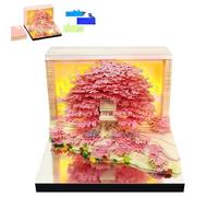 3D Calendar 2026,Time Piece Calendar 2026 Tear-off Art Paper Sculpture,Weekly Calender Tree House Memo Pad with Light for School/Office/Home, Pink