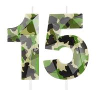 3D Camo 15th Birthday Candles Number 15 Candle Army Themed Birthday Topper Cake Decorations for Boys Hunting Party Camouflage