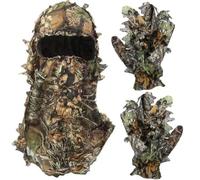 3D Camouflage Balaclava + Gloves Set Real Leaf Oak Tree Camo Ghillie Hood Mesh Face Mask Airsoft Hunting Wildlife Photography