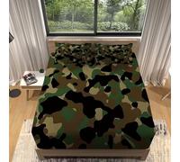 3D Camouflage Single Fitted Sheet Army Green Printed Bed Sheets 30 cm Deep Fitted Sheets Soft Microfiber Bedding 100x200 cm with 2 Pillowcases for kids and aldults XCW1173
