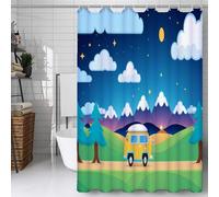 3D Camper Van Shower Curtain 180 x 180, Cute Bath Curtain Waterproof Anti Mould Polyester Fabric Decorative Shower Curtains Bathroom Curtains with Hooks