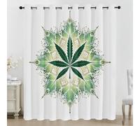 3D Cannabis Blackout Curtains for Bedroom, Marijuana Leaf Window Drapes Eyelet Thermal Insulated Curtains for Living Room 2 Panels 66 x 90 Inch (W x L)