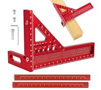3D Carpenters Square, 22.5-90 Degree Angle Measurement Tool, High Precision Speed Square, Multi-functional Engineers Square with 2 Woodworking Pens for Engineers Woodworking (Red)