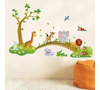 3D Cartoon Animal Crossing Bridge Wall Stickers for Kids Bday Room Home Decor Giraffe Elephant Lion Art Mural PVC DIY Poster