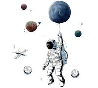 3D Cartoon Astronaut Planets Space Wall Stickers, Colorful Universe Wall Decals Kids Nursery Wall Stickers for Living Room Bedroom Home Wall Decor