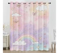 3D Cartoon Butterfly Blackout Curtains for Bedroom, Rainbow Clouds Window Drapes Eyelet Thermal Insulated Curtains for Living Room 2 Panels 66 x 90 Inch (W x L)