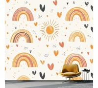 3D Cartoon Rainbow Wall Mural Wallpaper Non-Woven for Living Room, Bedroom, Children's Room - Large Photo Wallpaper for Tv Background,Dining Room Rainbow Heart Pattern 300 X 210 Cm