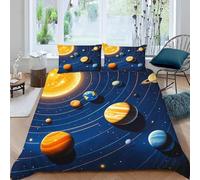 3D Cartoon Solar System Double Duvet Cover Sets Planetary Orbit Double Bedding Set Warm Comfort Microfiber Quilt Cover Size 200x200 cm with 2 Pillowcases 50×75 cm t.2361