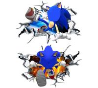 3D Cartoon Wall Stickers, 2PC Hedgehog Wall Decal, Removable Wall Paper, Blue Smashed Wall Vinyl Art Sticker for Boys Girls Wall Stickers Bedroom Living Room Home Decal(23.6X15.7in)