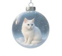 3D Cat Christmas Ornament 2025, Shatterproof Acrylic Cat Decoration with Glitter & Golden Stars, Cute Cats Figurine Hanging Ornament Home Decor for Christmas Tree Gift (White)