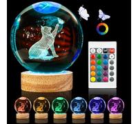 3D Cat Crystal Ball Night Light, 2.36 Inch K9 Crystal Lamp with Wooden Base, 7 Colors LED Mood Light with Remote Control, USB Powered 3D Laser Engraved Cat Lamp for Bedroom, Living Room & Gift Decorat