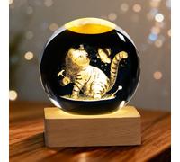 3D Cat Crystal Ball Night Lights Gifts- 3D Kitty Crystal Globe with Warm LED Lamps Lovely Cat Lovers Lighting Decorative Lamp Christmas Women Present Home Decor, Tabletop, Birthday Gift, Anniversary