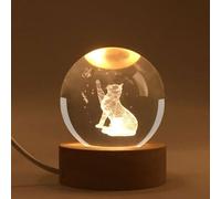 3D Cat Crystal Ball Plug in Night Light,60mm Animal Glass Ball Lamps with Control LED Wooden Base,3D Engraved Crystal Ball Lamps Ornament Home Decor, Gift for Christmas Kids Friends Family