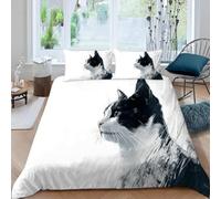 3D Cat Double Duvet Cover Sets Sketch-Style Pets Double Bedding Set Warm Comfort Microfiber Quilt Cover Size 200x200 cm with 2 Pillowcases 50×75 cm F-3440