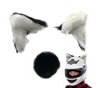 3D Cat Ears Helmet Accessory - Plush Kitty Ear Headgear Covers with Adhesive | Influencer-Style Motorcycle Ski Decor Tail Adults 9x8cm