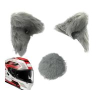 3D Cat Ears Helmet Accessory - Plush Kitty Ear Headgear Covers with Adhesive | Influencer-Style Motorcycle Ski Decor Tail Adults 9x8cm