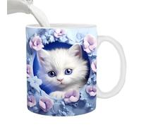 3D Cat Mug,11oz Funny Kitten Coffee Mug,3D Effect Crack Mugs,Ceramic Cats Shaped Cup,White Kitten Hole in A Wall Holiday Coffee Latte Mugs for Friend Or Coworker, Coffees and Tea Lovers