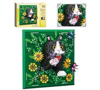 3D Cat Mural Building Blocks Set, Animal Wall Art Micro Mini Blocks Set Framed Nature Felines Model Kit, Creative Desktop Decor & Wall Hanging Display Gift for Adults