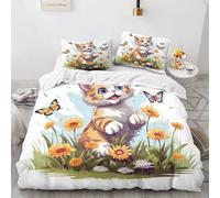3D Cat Print Comforter Cover Set Cute Kitty Duvet Cover for Youth Animal Soft Microfiber Quilt Cover Decor 3Pcs Bedding King(220x240cm)