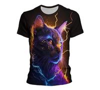 3D Cat Print T Shirt Men Retro Cute Cats Pattern Print Round Neck Short Sleeve Pullover Fashion Casual Tee Shirt Outdoor Street Top