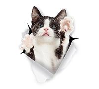 3D Cat Stickers - 2 Pack - Black & White Tuxedo Cat Sticker for Wall, Fridge, Toilet and More