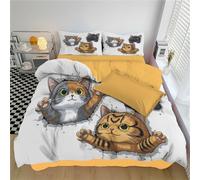 3D Cat That Breaks Through The Wall Bedding Set Soft Microfiber Cartoon Duvet Cover With A Sense Of For Kids,Adults,With Hidden Zipper Quilt Cover Pillowcase 3 Pcs Set Super King (220 X 260 Cm )