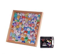 3D Cat Wooden Coloring Puzzle - DIY Hand-Painted Photo Frame Ornament, Laser-Cut Block Puzzle with Acrylic Markers & Glue, Creative Craft for Cat Lovers (24-color Markers)