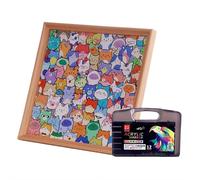 3D Cat Wooden Coloring Puzzle - DIY Hand-Painted Photo Frame Ornament, Laser-Cut Block Puzzle with Acrylic Markers & Glue, Creative Craft for Cat Lovers (12-color Markers)
