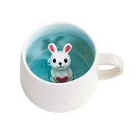 3D Ceramic Coffee Mug Animal Inside Cup,12oz Cute Handmade Animal Figurine Ceramics Milk Cup,Christmas,Birthday,Mother's Day Gifts for Friends Family or Kids (Rabbit)