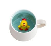 3D Ceramic Coffee Mug Animal Inside Cup,12oz Cute Handmade Animal Figurine Ceramics Milk Cup,Christmas,Birthday,Mother's Day Gifts for Friends Family or Kids (Chicken)