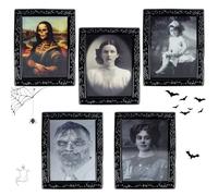 3D Changing Face Moving Picture Frame, 5 Pieces, 28 x 22 cm, Horror Portrait Picture Frame, Halloween Decoration, Halloween Decoration, Scary Wall Portrait for Halloween Party, Haunted House Decor