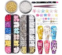3D Charms Kit, Professional Bedazzling Set for DIY Crafts, Nails, Five-Petal Flower Ornaments Nail Gems for Women Girls DIY Nail Design Nail Art Supplies, with Free Tweezers & Wax Pen