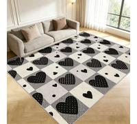 3D Checkerboard Squares Area Rug 160x230 cm, Washable Living Room Rug | Anti-Slip Backing, Short Pile, Non Shedding, Super Soft, Polka Dot Love Printed Large Carpet for Bedroom, Enterance