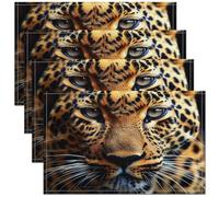 3D Cheetah Waterproof Placemats 4Pcs Leopard Print Placemats for Dining Patio Table Kitchen Decor,African Safari Animal Table Mats Jungle Wildlife Place Mats 45x30 cm
