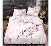 3D Cherry Blossoms Double Bedding Duvet Cover Set 3 Pieces 200x200 Ultra Soft Microfiber Japan Sakura Comforter Cover with Zipper Easy Care Quilt Cover with 2 Pillowcase for Room Decor（Style 7-3）