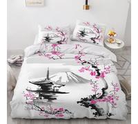3D Cherry Blossoms Single Duvet Cover Set 135x200cm 2 piece Soft Microfiber Reversible Bedding Set Japanese Style Comforter Cover with Zipper Closure Quilt Cover with Pillowcase 50x75cm（Image 9-13）