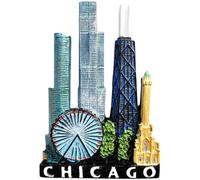 3D Chicago USA America Fridge Magnet Tourist Souvenir Kitchen Refrigerator Magnet Decoration Hand Painted Craft