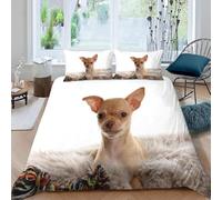 3D Chihuahua Double Duvet Cover Sets Cute Puppy Double Bedding Set Warm Comfort Microfiber Quilt Cover Size 200x200 cm with 2 Pillowcases 50×75 cm y.4083