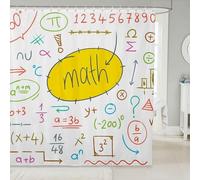 3D Children Shower Curtain Mould Proof Resistant Extra Wide Shower Curtains 240 x 200 cm Drop Wet Room Waterproof Washable Fabric Math Geometry Bathroom Curtains with 12 Hooks M-135
